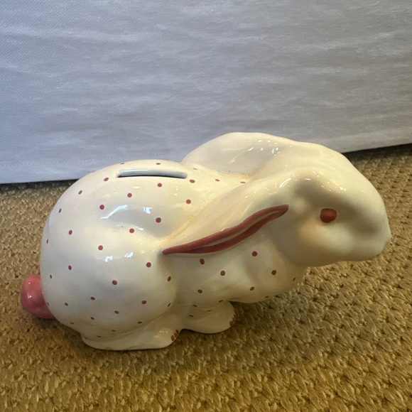 Tiffany & Co. Bunny Rabbit Bank White W Pink Polka Dots Hand Painted AUSTRIA - Picture 6 of 6
